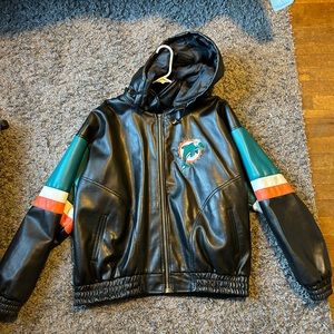 Vintage Miami Dolphins Leather Jacket. NFL Gameday brand. 2XL can fit smaller.